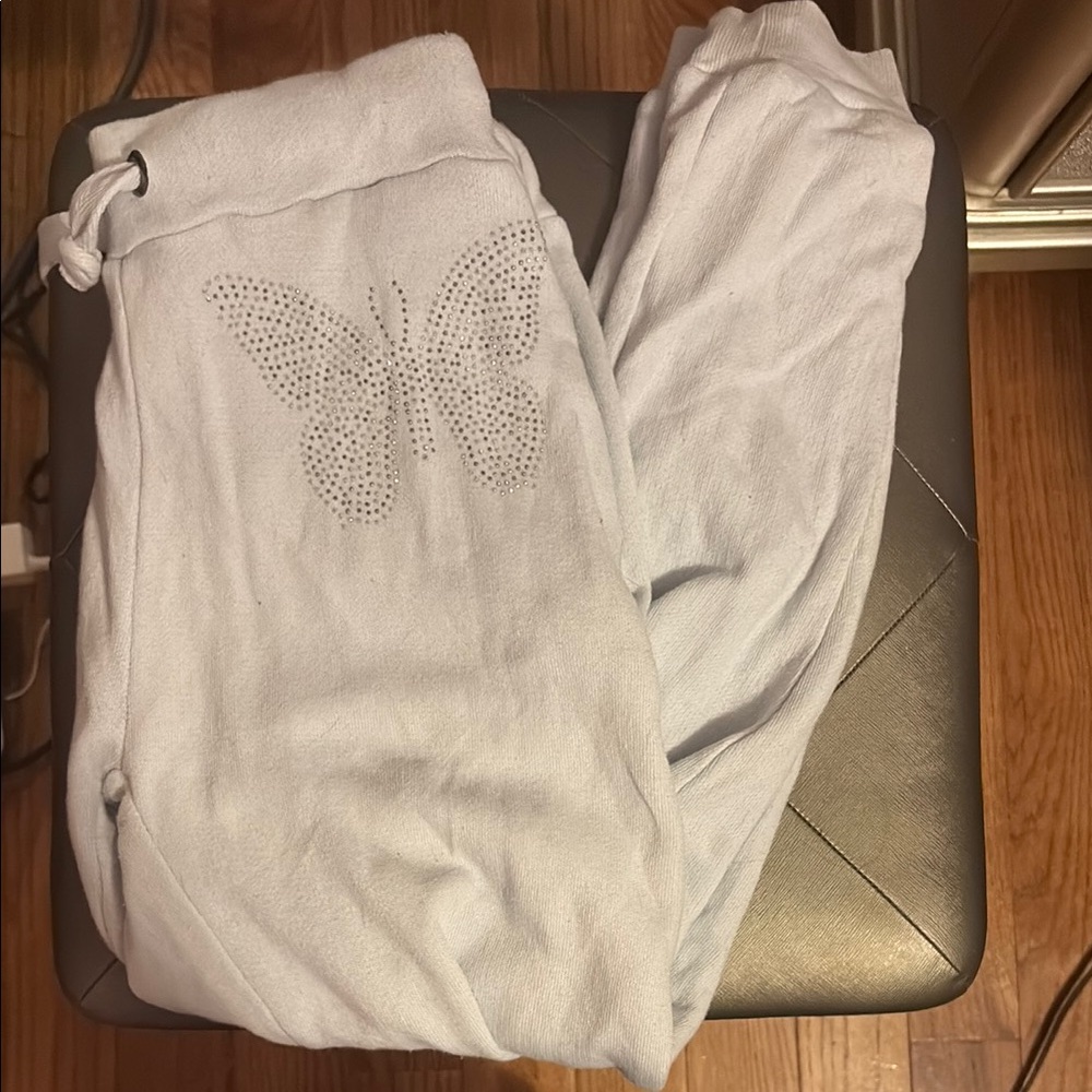 Light blue Sweatpants with Rhinestone Butterfly